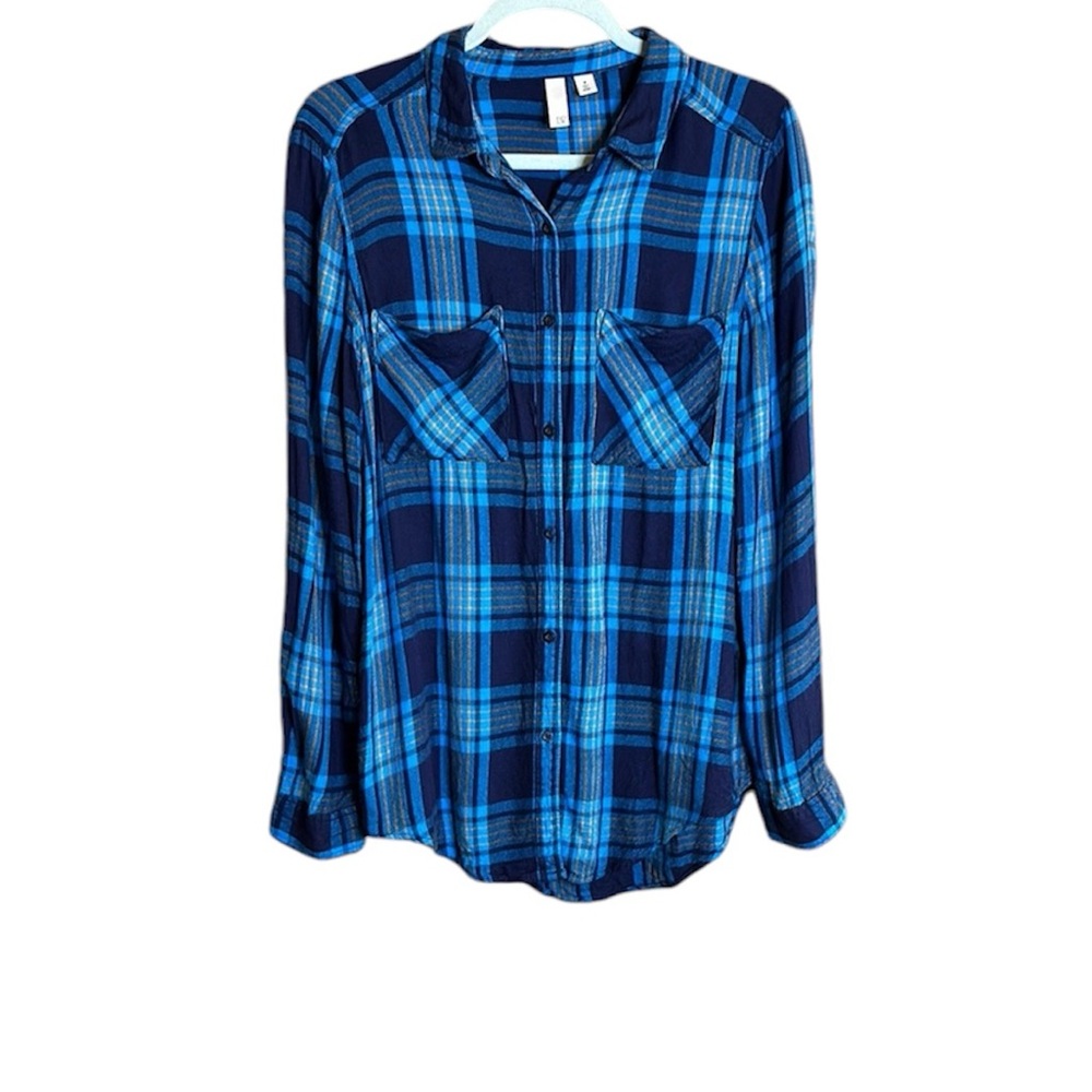 Nordstrom Blue Collared Cuffed Sleeve Button Down, Super Soft Flannel Shirt